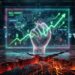 Grafik pasar bullish hijau yang melonjak di atas tanah retak bertuliskan risiko sistem dan krisis ekonomi
