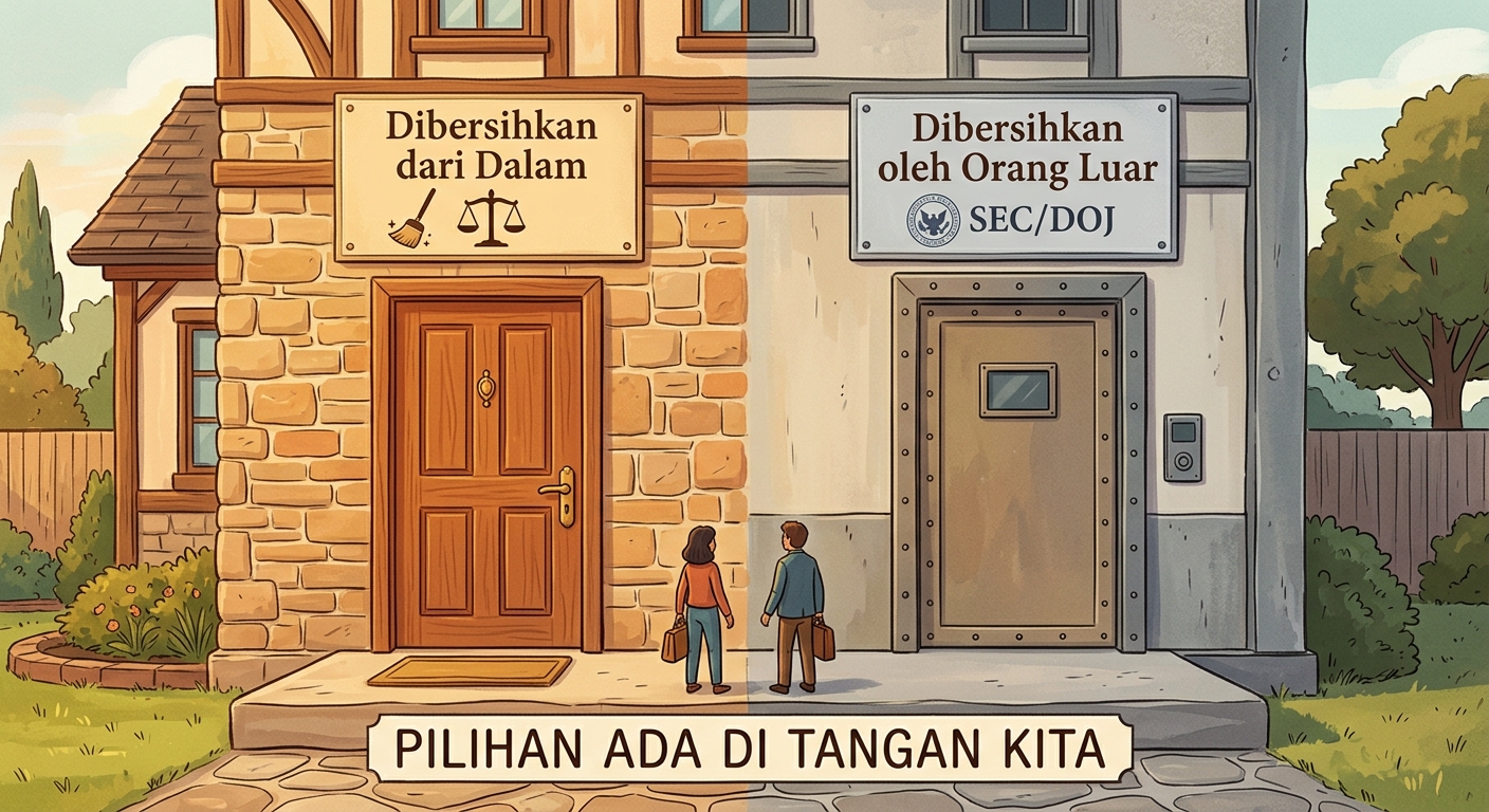 Perbandingan antara pembersihan internal dan eksternal oleh SEC/DOJ dengan teks